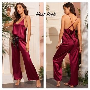 Burgundy Satin Pajama Set